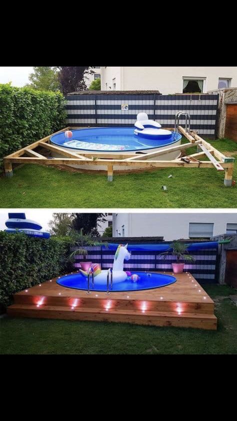 Ideas De Piscina, Stock Tank Pool Diy, Inground Pool Landscaping, Deck Piscina, Cheap Pool, Yard Ideas Backyard, Best Above Ground Pool, Deck Decor, House Pool