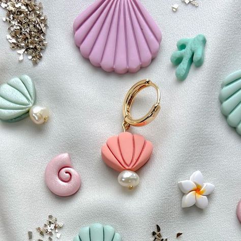 Handcraft Earrings, Mirror Craft, Polymer Clay Accessories, Clay Brooch, Foam Clay, Clay Accessories, Fimo Beads, Handmade Leather Jewelry, Ocean Earrings