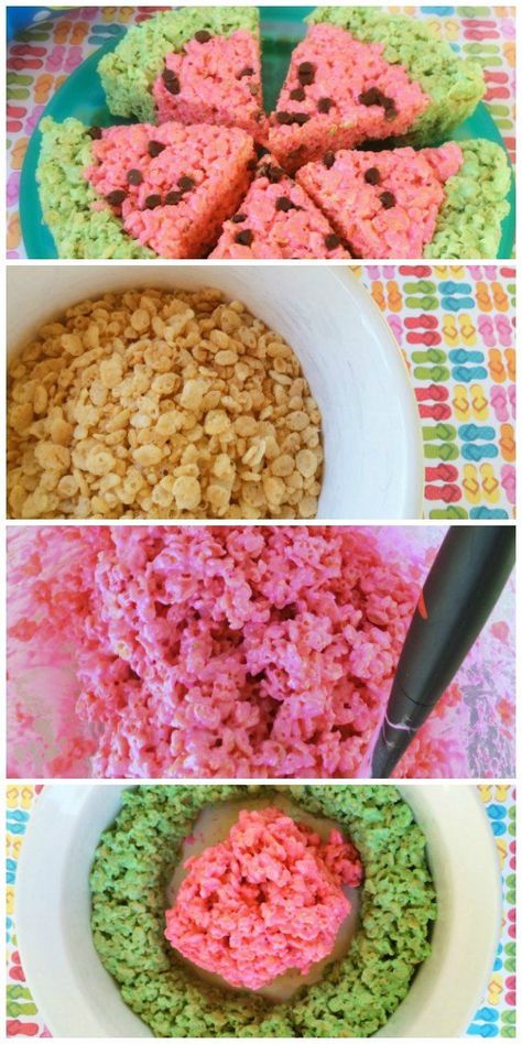 Classic Rice Krispies Treats are given a fun summer twist! This easy recipe makes watermelon Rice Krispie treats! Rice Recipes Side, Watermelon Birthday Parties, Recipe Rice, Chicken Salad Recipe Easy, Rice Krispies Treats, Rice Recipes For Dinner, Krispies Treats, Watermelon Birthday, Rice Crispy Treats