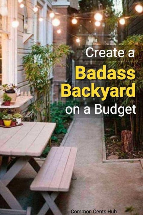 If you have some outdoor space you can turn it into a place you'll want to spend time in without going into debt. Whether you DIY, repurpose, plant or build, you can have a badass backyard on a budget. #DIY #backyard #patio #DIYprojects #springprojects #commoncentshub #summerliving Patio And Garden Ideas Backyards, Budget Yard Makeover, Small Backyard Oasis On A Budget Cozy, Creating Outdoor Spaces, Outdoor Summer Hosting Ideas, Small Backyard Oasis On A Budget, Small Backyard Oasis Ideas, Outdoor Patio Ideas On A Budget, Small Back Patio Ideas