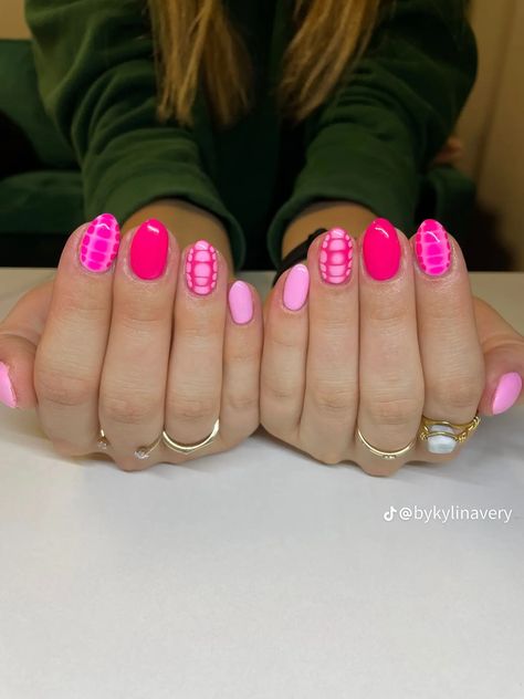 Nail Inspo Trendy 2024 Summer Simple, Fun Nail Inspo 2024, Fun Easy Nails, Pink Crocodile Nails, Nails Colorful French Tip, Bright Fun Nails, Crazy Summer Nails, Preppy Instagram, Colorful French Tip Nails