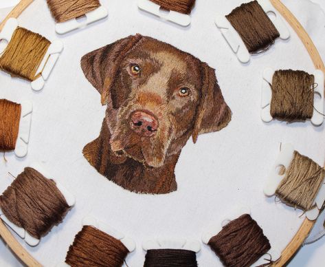 Portrait Embroidery Hoop, Embroidery Contemporary, Pet Embroidery, Embroidery Face, Portrait Embroidery, Dog Embroidery Designs, Embroidered Portrait, Dog Embroidery, Contemporary Embroidery