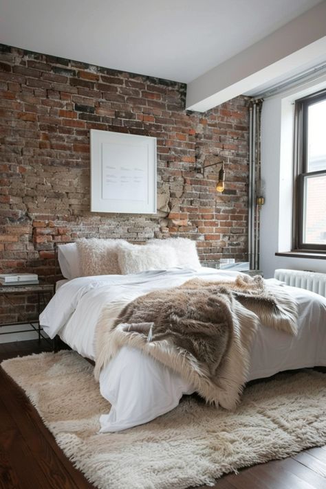 Bedroom Accent Wall Ideas Bedroom Ideas Brick Wall, Brick Wall Bedroom Decor, Wallpaper In Bedroom Statement Wall, Bedroom With Brick Wall, Exposed Brick Walls Bedroom, Bedrooms With Accent Walls, Brick Accent Wall Bedroom, Brick Wall Bedroom Ideas, Brick Bedroom Ideas