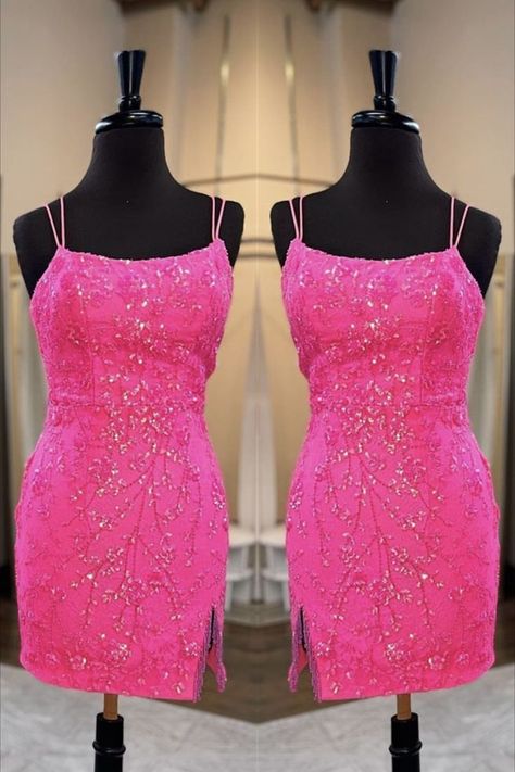 Hot Pink Sequin Hoco Dress Sequin Hoco Dress, Sparkly Homecoming Dresses, Sparkly Ball Gown, Glitter Prom Dresses, Homecoming Dresses Sparkly, Hoco Dress, Pink Sparkly, Pink Sequin, Hoco Dresses