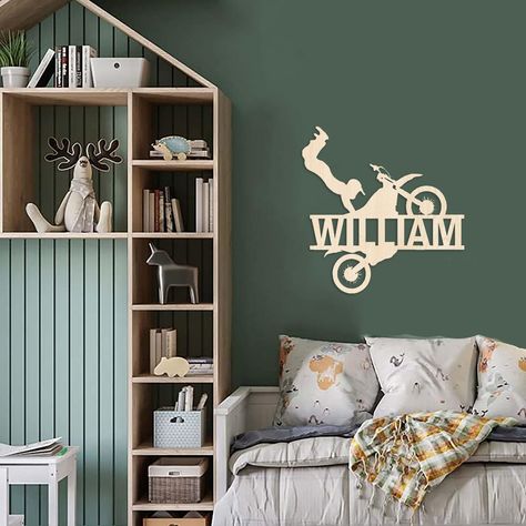 🏍️🏁 Motocross Wall Sign: Rev Up Your Room's Style! 🌟🎁 Rev up the decor of your child's space with our "Motocross Wall Sign." This isn't just a sign; it's a tribute to the thrill of motocross, a symbol of adventure, and a heartfelt addition that adds a dose of adrenaline to any room. 🏁 Motocross Enthusiast's Delight: Whether it's for a motocross-themed bedroom or a space dedicated to adventure and speed, this sign celebrates the passion for motocross and the love for the open road. 🏍️ Name Motocross Bedroom Decor, Dirt Bike Nursery, Dirt Bike Bedroom, Motocross Bedroom, Wood Nursery Decor, Custom Dirt Bike, Motocross Tracks, Moto Mom, Toddler Boy Room Decor