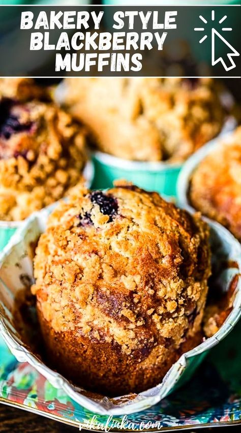 Blackberry Muffin Recipe, Blackberry Muffins, Blackberry Muffin, Bakery Muffins, Bakery Style Muffins, Quick Treats, Fabulous Cakes, Filled Muffins, Homemade Muffins