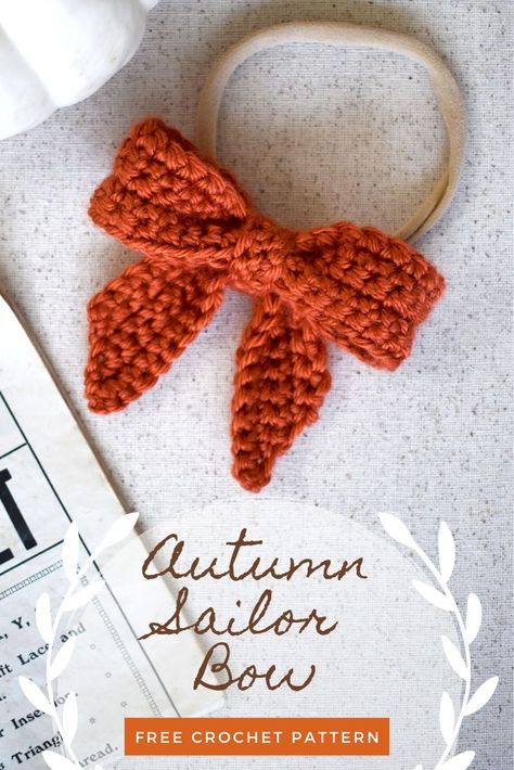 Fall Craft Fair Crochet, Crochet Bow Headband Pattern Free, Free Crochet Hair Bow Pattern, Crochet Bow Scrunchie, Crocheted Hair Bows, Simple Crochet Bow Pattern, Simple Fall Crochet Patterns, Crochet Hairbow Free Pattern, Crochet A Bow Free Pattern