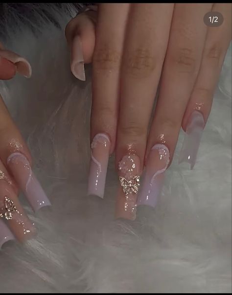 Baby Pink Nails Acrylic Design, Pink And Purple Nails Designs, Quinceanera Nails, Green Acrylic Nails, Purple Acrylic Nails, Long Acrylic Nail Designs, Grunge Nails, Girly Acrylic Nails, Simple Acrylic Nails