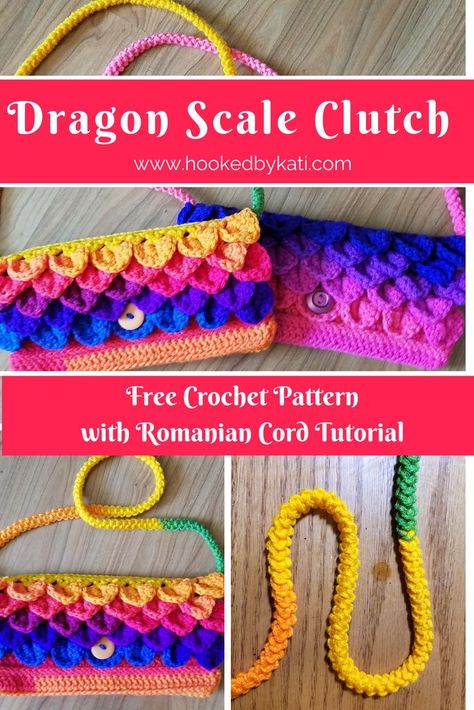 Dragon Scale Clutch Purse | Free Crochet Pattern | Romanian Cord | Hooked by Kati Kids Purse, Crochet Shell Stitch, Pattern Purse, Crochet Dragon, Crochet Purse Patterns, Diy Purse, Crochet Bags Purses, Handbag Patterns, Dragon Scale