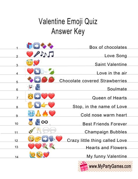 Free Printable Valentine’s Day Emoji Quiz Valentines Day Emoji, Engagement Committee, Valentine Emoji, Valentines Quiz, Cat Games, Emoji Valentines, Emoji Quiz, Nurse Party, Emoji Combos