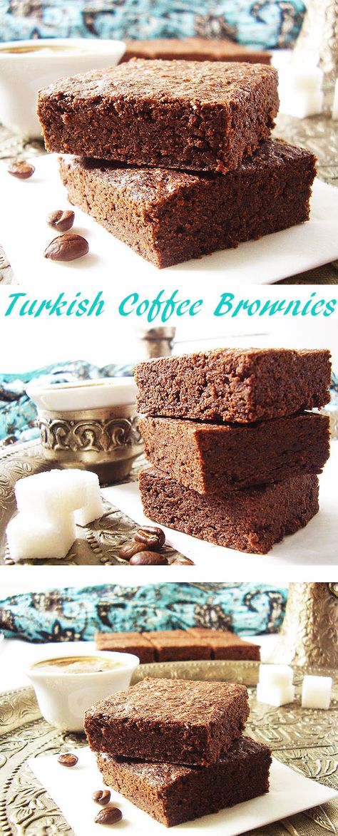 Turkish Coffee Brownies : ground both coffee and cardamom bring this all American favourite to completely new level. Coffee In Brownies, Ground Cardamom Recipes, Brownies With Coffee And Cardamom, Brownies With Coffee, Cardamom In Coffee, Cardamom Coffee, Coffee Brownies, Cookie Recipes Unique, Best Chocolate Desserts