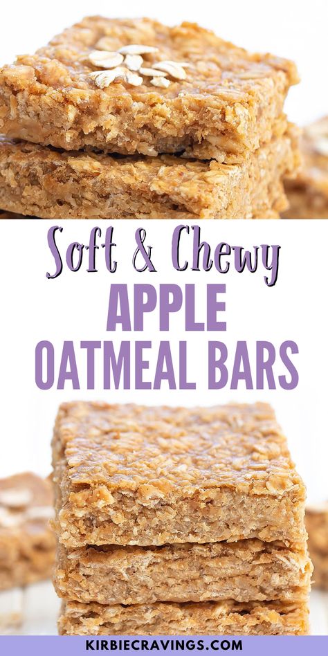 Soft & Chewy Apple Oatmeal Bars are just 3 ingredients and don’t require any flour, eggs, added sugar, butter or oil. They store well and can be eaten for breakfast, snack or dessert. It takes less than five minutes to prepare the oatmeal bars batter. The applesauce and peanut butter are first mixed together. The oats are then stirred in. The batter is then ready to go into a baking pan and bake. Applesauce Breakfast Bars, Oatmeal Snacks For Kids, Soft Oatmeal Breakfast Bars, Apple Butter Snacks, Apple Oatmeal Breakfast Bars, Soft Baked Bars For Toddlers, Apple Bars Healthy, Toddler Bars Healthy Snacks, Hearty Snacks For Kids