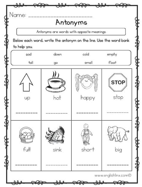 Worksheets 2nd Grade, Antonyms Worksheet, Word Boxes, Opposite Words, Synonyms And Antonyms, Word Bank, Writing Worksheets, English Lessons, Teacher Life