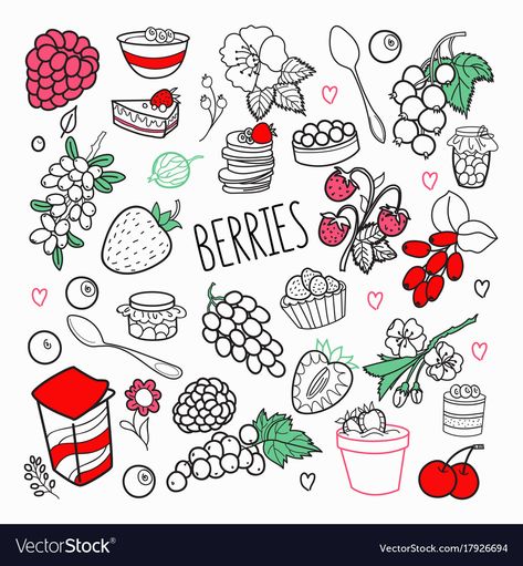 Berries Drawing Simple, Berry Doodles, Strawberry Vector, Cherry And Strawberry, Work Signs, Berry Picking, Simple Icon, Write It Down, Illustration Inspiration