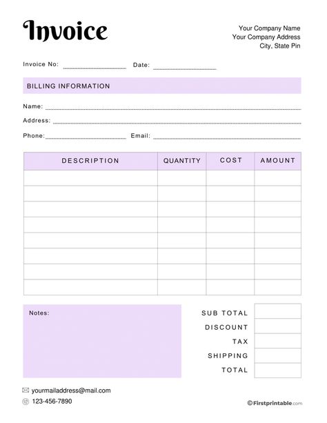 Modern Blank Invoice Printable Template - Purple - Editable PDF Resell Business, Free Invoice Template, Business Worksheet, Business Writing Skills, Printable Invoice, Business Plan Template Free, Bookkeeping Business, Hand Doodles, Small Business Planner