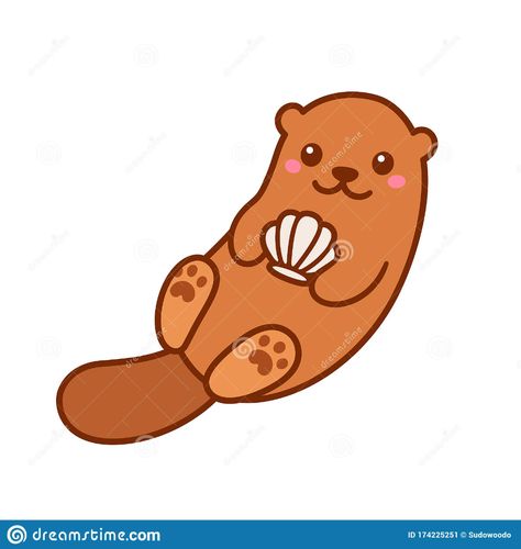 Cute Sea Otter Wallpaper, Cute Otter Drawing, Sea Otter Drawing, Cute Otters Drawing, Cartoon Otter, Cute Sea Otter, Otter Cartoon, Seashell Drawing, Otter Drawing