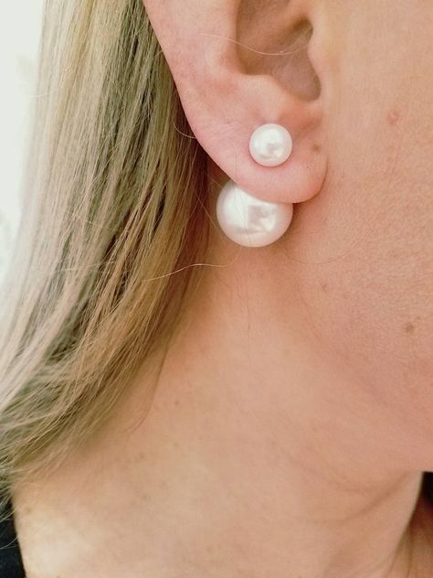 Double Sided Pearl Earrings, Pearl Ball Earrings, Earring Bridal, Bridesmaid Pearl Earrings, Tahitian Pearl Earrings, Graduation Gifts For Daughter, White Studs, Pearl Bridal Jewelry, Pearl Jewelry Wedding