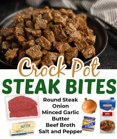 Easy Dinner For 6 People, Crockpot Steak Bites, Crock Pot Steak, Crockpot Steak, Steak Bites Recipe, Crock Pot Food, Easy Crockpot Dinners, Sunday Dinners, Steak Bites