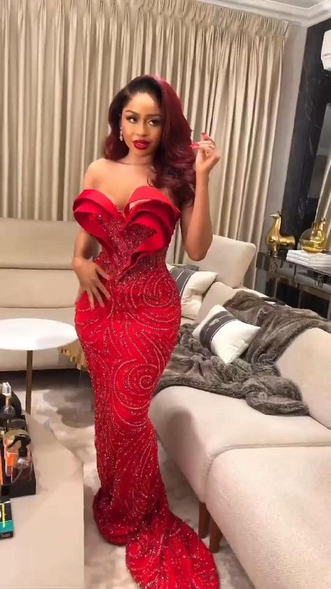 Red Asoebi Styles, Only For My Ladies Dresses, Red Lace Dress Styles Nigerian, Red Nigerian Lace Dress, Burgundy Dress Black Women, Red Lace Asoebi Styles, Red Asoebi Lace Styles, Red Dinner Dresses Classy Elegant, Red Hair Black Dress