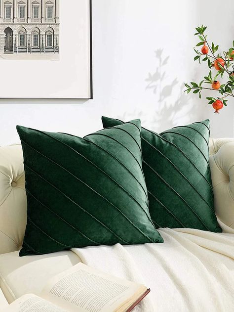 1pc Solid Color Cushion Cover Without Filler | SHEIN EUQS Dark Green Cushions, Bedroom Plan, Green Cushion Covers, Green Cushions, Table Sofa, Green Home Decor, Linen Sofa, Green Pillows, Green Decor