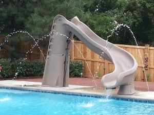 Pool Slides Inground, Pool Slide Diy, Inground Pool Slides, Pool Waterslide, Pool Items, Pool Plans, Swimming Pool Slides, Backyard Vacation, Pool Water Slides