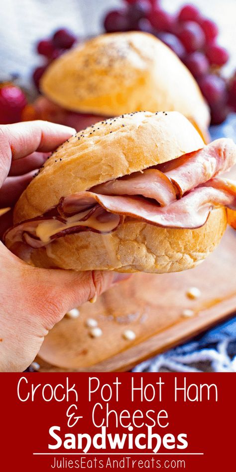 Crock Pot Hot Ham Cheese Sandwiches ~ Amazingly Easy Cheese Sauce Smothering Ham in Crock Pot for a Delicious Sandwich! Hot Ham And Cheese Sandwiches, Hot Ham Sandwiches, Ham Cheese Sandwiches, Simple Cheese Sauce, Crock Pot Sandwiches, Crock Pot Ham, Hot Ham And Cheese, Ham And Cheese Sandwiches, Hot Sandwich Recipes