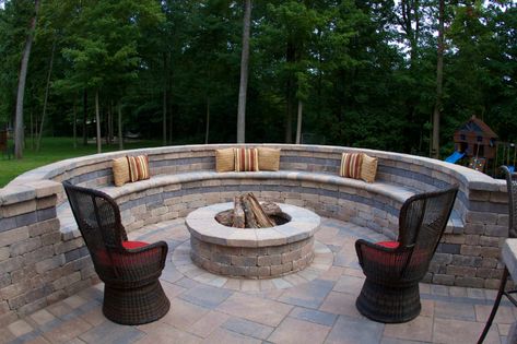 Westerville, Ohio Outdoor Living Area - Traditional - Patio - Columbus - by FOREGROUNDstudio | Houzz Fire Pit With Bricks, Glass Fiber Reinforced Concrete, Fire Pit Seating Area, Custom Fire Pit, Modern Flames, Brick Fire Pit, Smooth Concrete, Outdoor Gas Fireplace, Fire Pit Seating