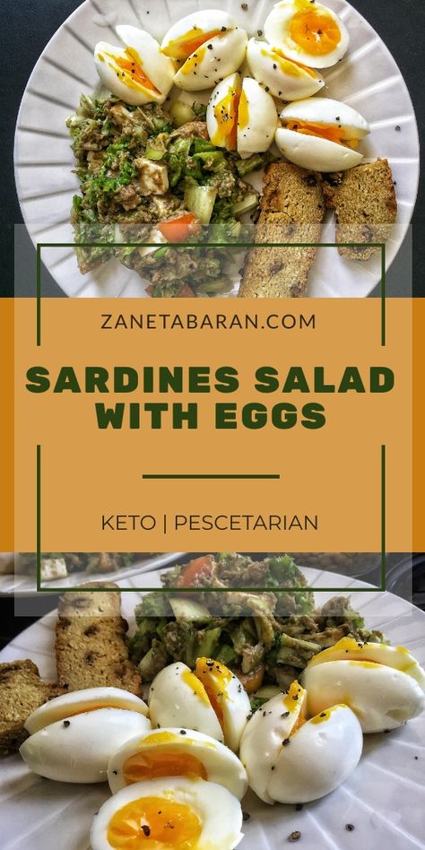 Try #sardines #salad with #boiled #eggs and #homemade #bread for #breakfast. #Keto and #pescatarian #recipe. #Quick and #easy #idea for #lunchbox or #dinner in rush.  https://zanetabaran.com/boiled-eggs-and-sardines-salad-for-keto-pescatarian-breakfast/ Pescatarian Breakfast Ideas, Sardines Salad, Pescatarian Breakfast, Sardine Recipes Canned, Salad With Eggs, Sardine Salad, Bread For Breakfast, Egg Nutrition, Sardine Recipes