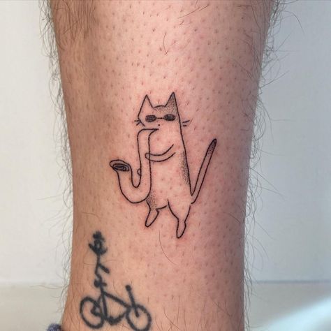 @mellowpokes on Instagram: “Cat playing sax for Colin! 🎷🐈” Saxophone Tattoo, Sick Tattoos, Stick Poke Tattoo, See Tattoo, Jazz Cat, Stick N Poke, Sick Tattoo, Music Tattoo Designs, Stick N Poke Tattoo