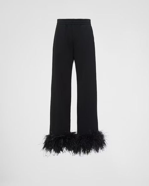 Ready To Wear Collection for Women | PRADA Prada Collection, Feather Trim, Black Sweatpants, Fleece Sweatpants, Triangle Logo, Women Essentials, Fleece Joggers, Ski Wear, Cotton Fleece