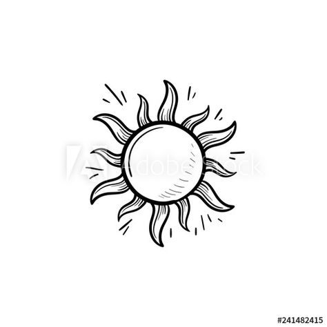 Stock Image: Shining sun hand drawn outline doodle icon. Summer weather and sunlight, heat and sunshine concept. Vector sketch illustration for print, web, mobile and infographics on white background.