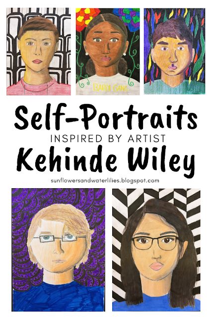 Self Portrait Drawing Background, Self Portrait Art Lessons Middle School, Types Of Portraits Art, Drawing Projects For Elementary Students, Self Portrait Elementary Art, Student Self Portraits, Intermediate Art, Portraits For Kids, Self Portrait Drawing