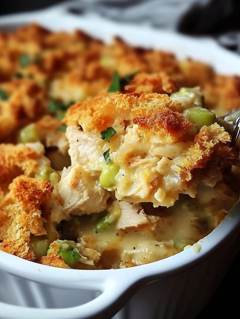 Chicken Dressing Casserole Chicken Dressing Casserole, Dressing Casserole, Chicken And Dressing Casserole, Chicken Dressing, Easy Family Recipes, Pork Salad, Stuffing Casserole, Favorite Dinner, Chicken Slow Cooker Recipes