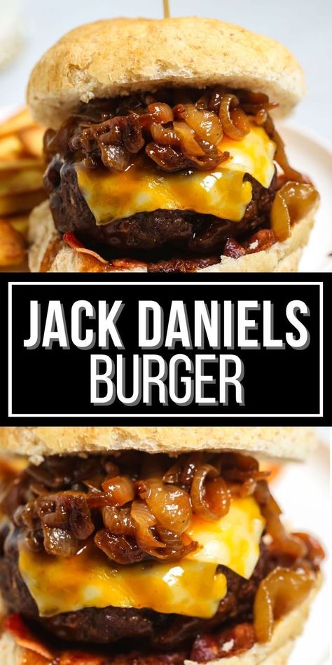 This Jack Daniels burger is the ultimate meal. It starts with juicy ground sirloin that is topped with flavorful Jack Daniels glaze and gooey melted Colby Jack cheese. These burgers are super simple to make and loaded with flavor! Add your favorite toppings and you have a weeknight meal that is sure to impress! Jack Daniels Burger Recipe, Jack Daniels Burger, Jack Daniels Glaze, Whiskey Burger, Whiskey Glaze, Delicious Burger Recipes, Easy Burger Recipe, Hamburger Dishes, Best Burger Recipe