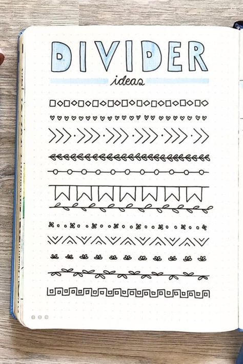 Collection of super cute and easy bullet journal divider ideas #bujodoodle #bulletjournal #bujodivider Aesthetic Notes Dividers, Notes In Notebook Ideas, Cute Aesthetic Notes Ideas, Note Headings Ideas, Ideas For Writing Notes, Bujo Divider Ideas, Ideas For Notebooks Writing, Easy Notebook Ideas, Paper Notes Ideas Aesthetic