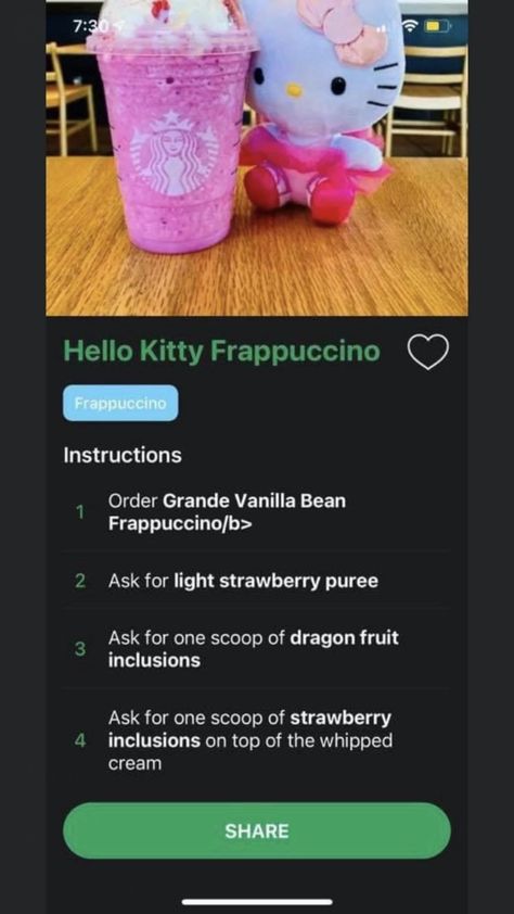 Hello Kitty Starbucks Drink Recipe, Hello Kitty Frappuccino, Starbucks Drinks Hello Kitty, Hello Kitty Drink Starbucks, Sanrio Starbucks Drink, Hello Kitty Starbucks Drink, Sanrio Drinks, Starbucks Frappuccino Recipe, Starbucks Secret Menu Recipes