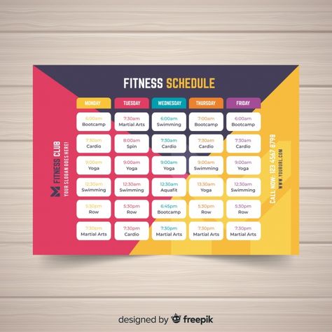 Modern gym schedule template with flat design Free Vector | Premium Vector #Freepik #vector #calendar #design #template #sport Timetable Design Ideas, Schedule Design Ideas, Program Schedule Design, Schedule Sport Design, Gym Schedule Design, Gym Calendar, Schedule Inspiration, Team Schedule Graphic, Sports Schedule Graphic Design