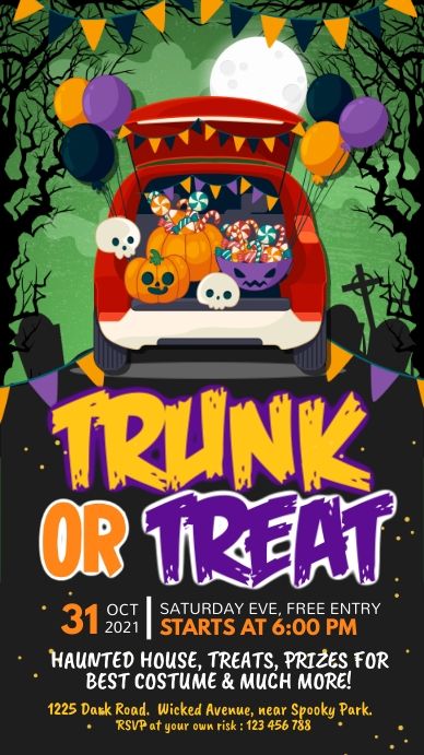 Create the perfect design by customizing easy to use templates in MINUTES! Easily convert your image designs into videos or vice versa! Browse through effective promotional flyers, posters, social media graphics and videos. Download web quality graphics for free! Prices start at $2.99 ONLY. Trunk Or Treat Flyer, Trunk Or Treat Halloween, Trunk Or Treat Ideas, Halloween Party Flyer, Snapchat Template, Halloween Social, Invert Colors, Halloween Templates, Halloween Flyer