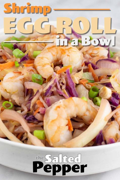 This Quick & Easy Shrimp Egg Roll in a Bowl is ready in under 30 minutes, making it perfect for a quick weeknight meal and it's great for meal prep. You can customize it tons of different ways and I go over a bunch of sauce options in the written article. You can make this in your Instant Pot, Ninja Foodi, or on the stove. Shrimp Egg Roll In A Bowl Recipe, Egg Roll In A Bowl With Shrimp, Shrimp Egg Roll In A Bowl, Shrimp Egg Rolls, Quick Easy Lunch, Homemade Egg Rolls, Egg Roll In A Bowl, Easy Shrimp, Quick Lunch