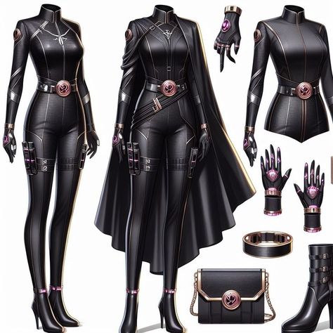 Female Assassin Character Design Modern, Black Hero Suit, Female Superhero Suit Design, Supersuit Design Female, Superhero Suit Design, Hero Suits, Superhero Outfits, Villain Outfits Female, Superhero Suits