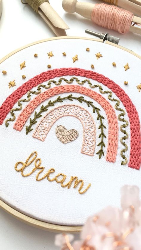 Boho Rainbow Embroidery Pattern, Rainbow Hand Embroidery, Rainbow Embroidery Design, Boho Embroidery Designs, Rainbow Embroidery Pattern, Boho Rainbow Embroidery, Embroidery Rainbow, Fall Embroidery Designs, Rainbow Embroidery