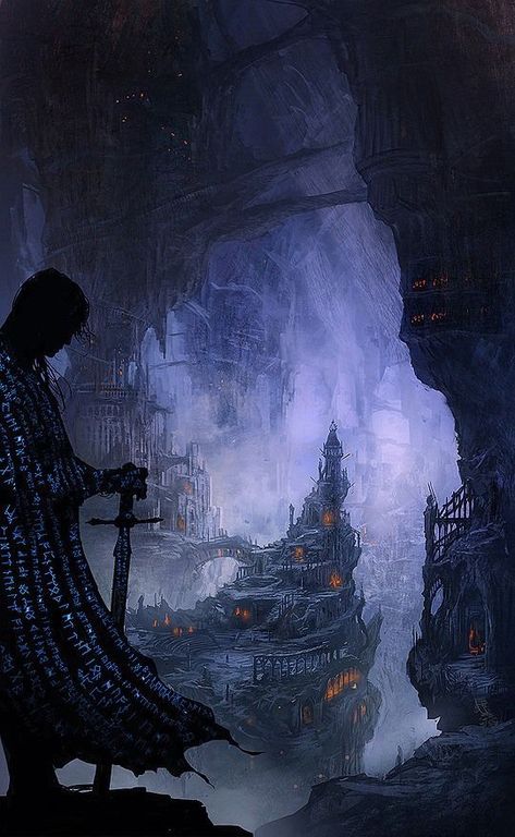 fantasy-art-engine: “ Cavernous Depths by Mark Simonetti ” Marc Simonetti, Dark Cave, Underground Cities, 다크 판타지, Fantasy City, Fantasy Setting, Fantasy Places, Dark Elf, A Castle