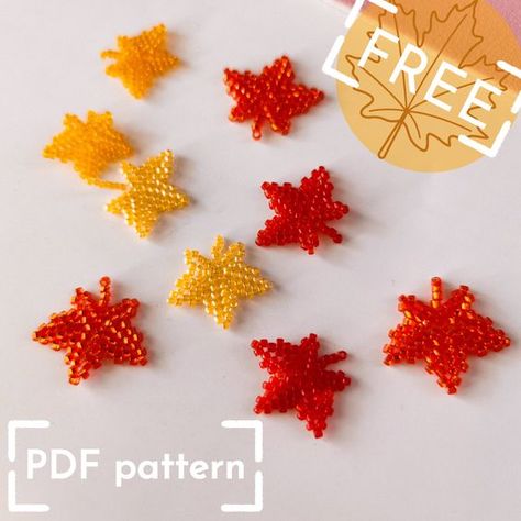 Inst: pravandrbeads Autumn Beading Patterns, Seed Bead Figures, Beaded Leaf Pattern, Bead Leaf Pattern, Bead Weaving Patterns Free, Seed Bead Patterns Free, Beaded Jewelry Pattern, Fall Bead, Seed Bead Flowers