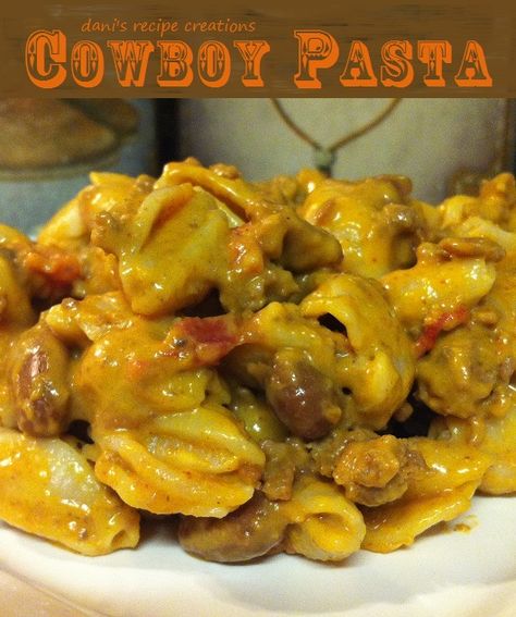 I made this- easy and very tasty! ~Rachel Dani's Recipe Creations: Dani's Cowboy Pasta Cowboy Pasta Recipe, Cowboy Pasta, Cowboy Food, Velveeta Recipes, Cheese Stuffed Shells, Beef Dishes, Ground Beef Recipes, One Pot Meals, Main Meals