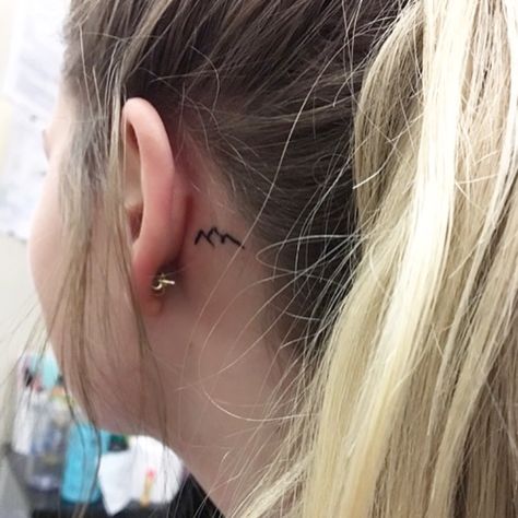 Mountain tattoo Mountain Behind Ear Tattoo, Behind Ear Mountain Tattoo, Mountain Ear Tattoo, Interesting Tattoos, Mountain Tattoo, Hair Nails, Ear Tattoo, Behind Ear Tattoo, Tattoos And Piercings