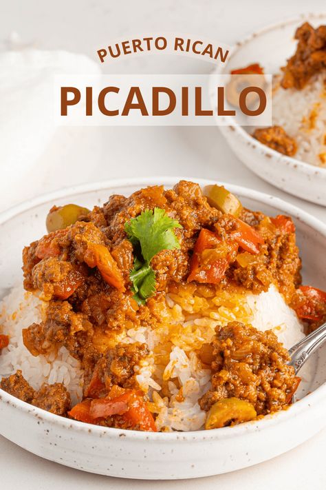 Easy Picadillo Recipe Puerto Rican, Puerto Rican New Years Dinner, Easy Picadillo Recipe Simple, Picadillo Puerto Rican, Puerto Rican Meals Dinners, Puerto Rican Slow Cooker Recipes, Cooking With Sofrito, Puerto Rican Comfort Food, Sofrito Recipe Puerto Rican Dishes