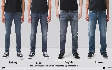 How To Buy The Perfect Fit Of Jeans For Your Body Shape | Michael 84 Different Types Of Jean Fits, Jeans Fitting Guide Men, Best Jeans For Tall Men, Outfit Celana Jeans Pria, Types Of Jeans Men, Jeans Style Man, Tall Men Outfits, Men Jeans Style, Jeans Mens Style