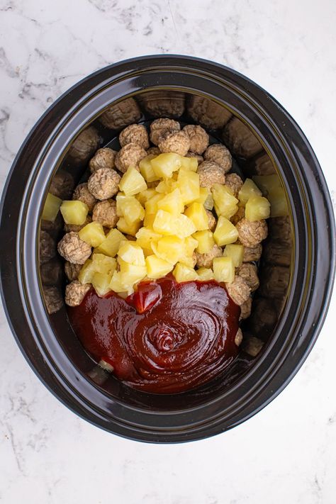 Slow Cooker 3 Ingredient Hawaiian Meatballs - My Incredible Recipes Easy Crock Pot Meatballs 3 Ingredients, Hawaiian Crockpot Meatballs, Hawian Meatballs Crockpot, Meatballs Crockpot Pineapple, Hawaiian Haystacks Crockpot, Pineapple Barbecue Meatballs, Slow Cooker Recipes Meatballs, Slow Cooker Party Food For A Crowd, Pineapple Meatballs Hawaiian