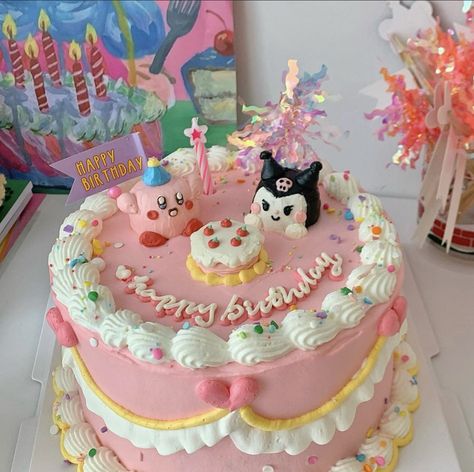 Kirby Cake Aesthetic, Clown Cakes Birthdays, Birthday Cake Sanrio, Kirby Cake Ideas, Kirby Birthday Cake, Kirby Cake, Sanrio Cake, Friendship Cake, Korean Cake