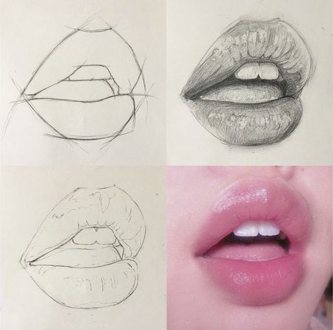 Lips Drawing Tutorial, Drawings Of Eyes, Lips Sketch, Pencil Drawings For Beginners, Lip Drawing, Mouth Drawing, Plump Lips, Cool Pencil Drawings, Portraiture Drawing